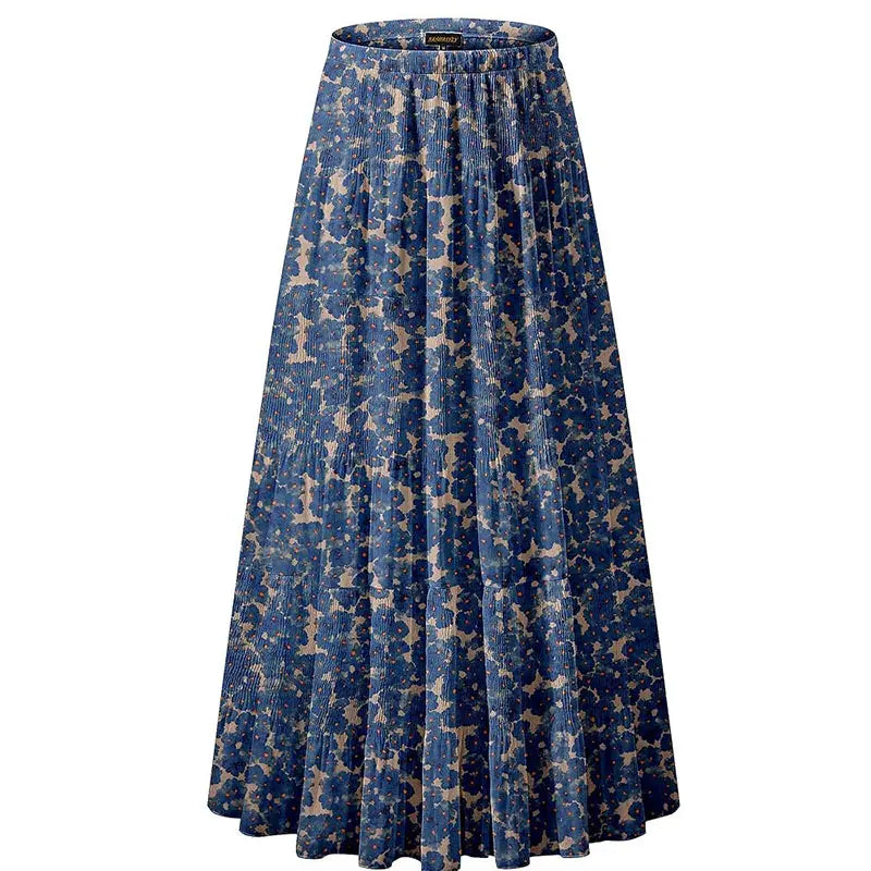 NASHALYLY Women's Chiffon Elastic High Waist Pleated A-Line Flared Maxi Skirt Flower Breathable Comfortable Casual Summer Wear White Black Christmas Vintage Floral Bohemian Boho Womenswear Summer Outfits campingessentials