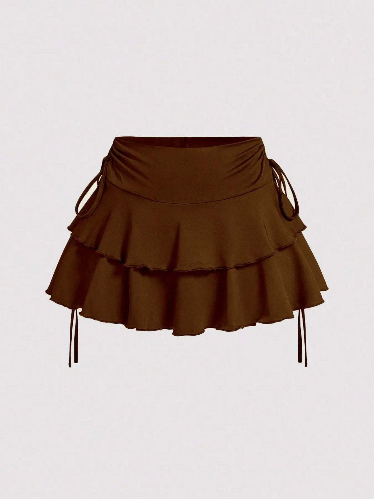 Women's Solid Lettuce Trim Tiered Layer Ruffle Hem Fitted Skirt, Elegant Lady Tie Side Mini Casual Skirt, Women's Bottoms for Daily Wear, Womenswear Feminine, Fitted Cut Skirt, Ruffled Hem Skirt