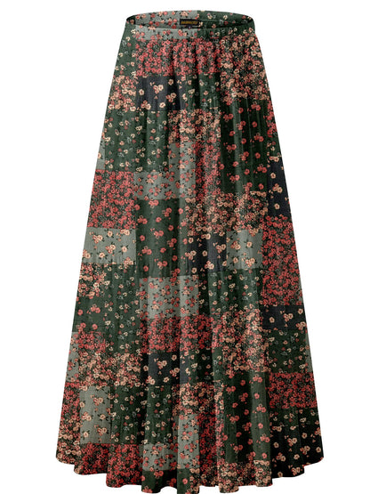 NASHALYLY Women's Chiffon Elastic High Waist Pleated A-Line Maxi Skirts