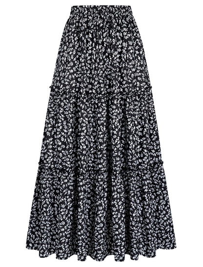 Arolina Women's Summer Maxi Skirt Trendy High Waist Pleated Ruffle Long Skirts Flowy Beach Boho Skirt Dress with Pockets