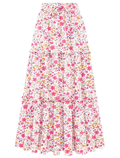Arolina Women's Summer Maxi Skirt Trendy High Waist Pleated Ruffle Long Skirts Flowy Beach Boho Skirt Dress with Pockets