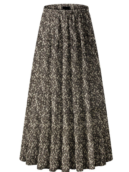 NASHALYLY Women's Chiffon Elastic High Waist Pleated A-Line Maxi Skirts