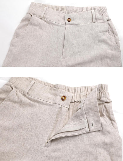 Hooever Womens Cotton Linen Pants Casual Button Up High Waisted Wide Leg Trousers