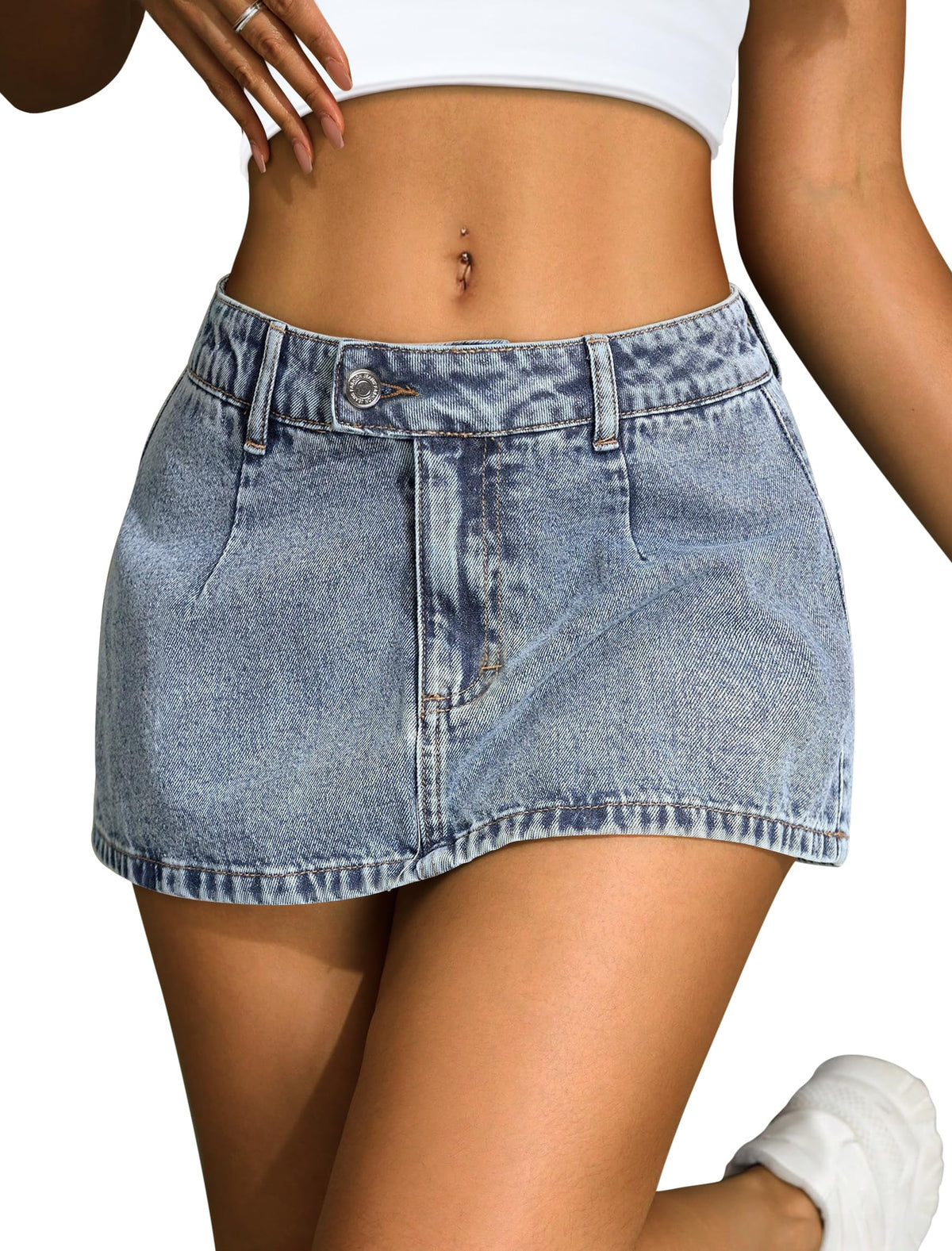 IWD Women's Denim Mini Skirt Stretch Low Waisted Jean Micro Skort