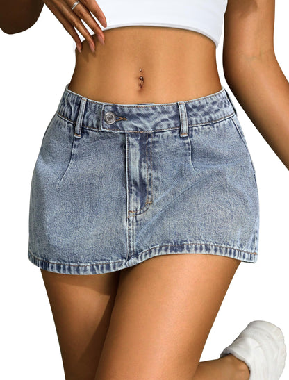 IWD Women's Denim Mini Skirt Stretch Low Waisted Jean Micro Skort