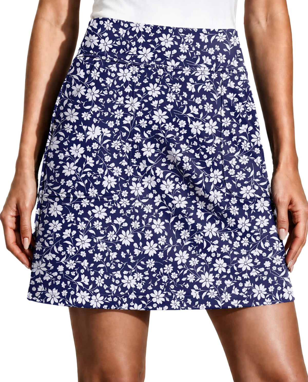PINSPARK 17" Golf Skorts for Woman High Waisted Tennis Skirt with 4 Pockets