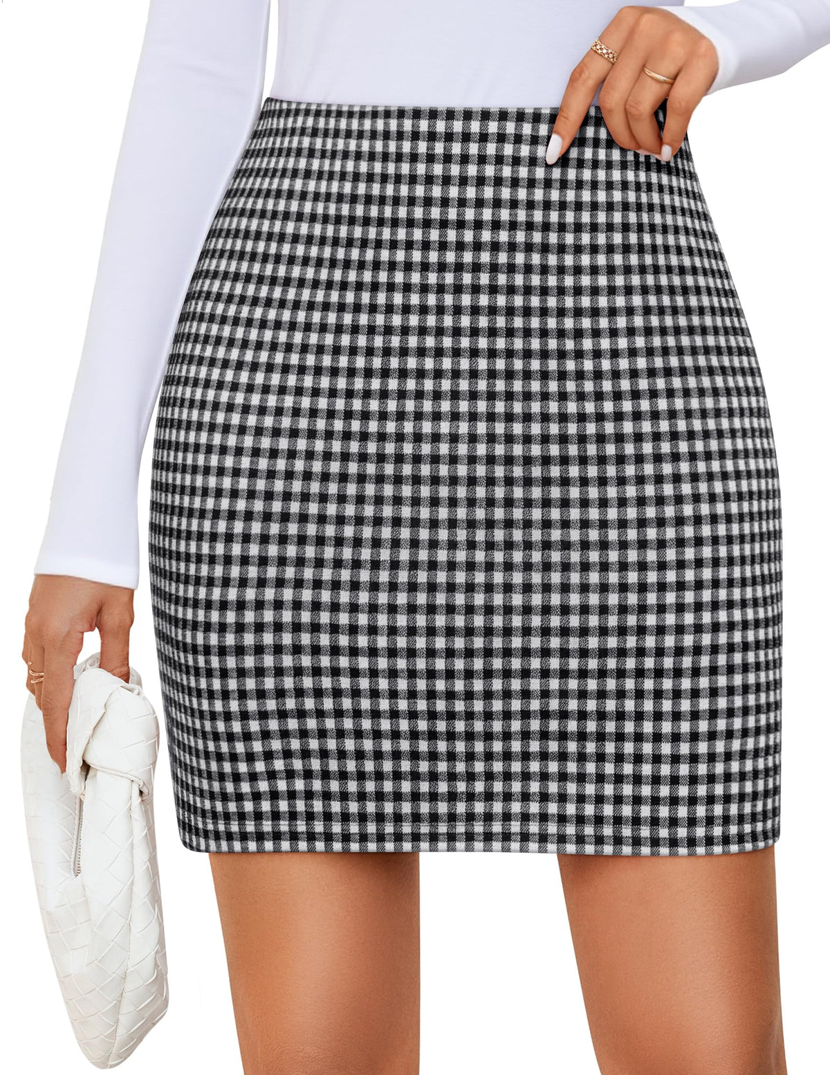 ZESICA Plaid Mini Skirt for Women Fall High Waist Bodycon Skort