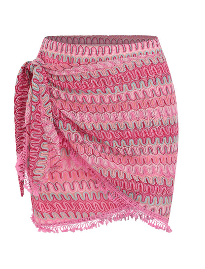 ZAFUL Mini Skirts for Women Side Slit Tie High Waist Stretchy Stripe Ruched Casual Short Skirt for Beach Vacation