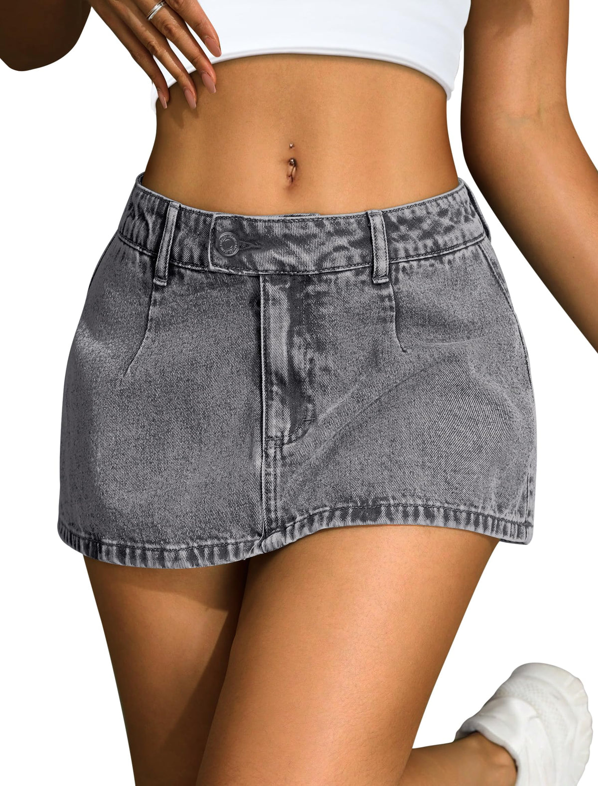 IWD Women's Denim Mini Skirt Stretch Low Waisted Jean Micro Skort