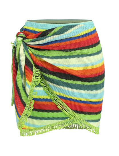ZAFUL Mini Skirts for Women Side Slit Tie High Waist Stretchy Stripe Ruched Casual Short Skirt for Beach Vacation