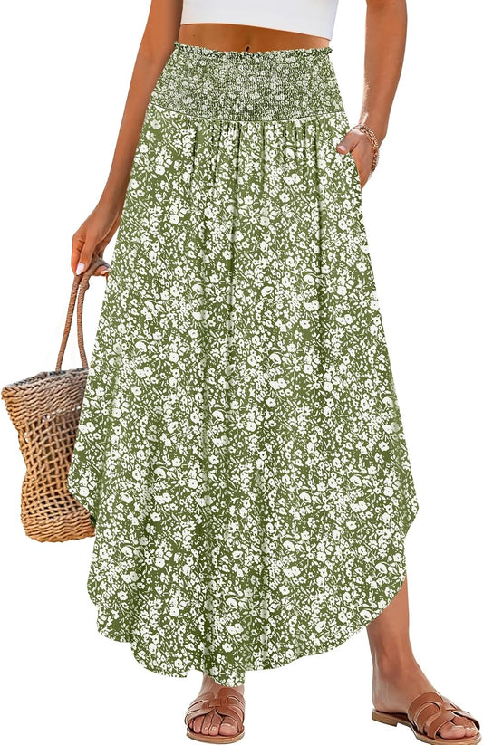 ANRABESS Women High Waist Floral Flowy Summer Boho Maxi Skirts with Pockets