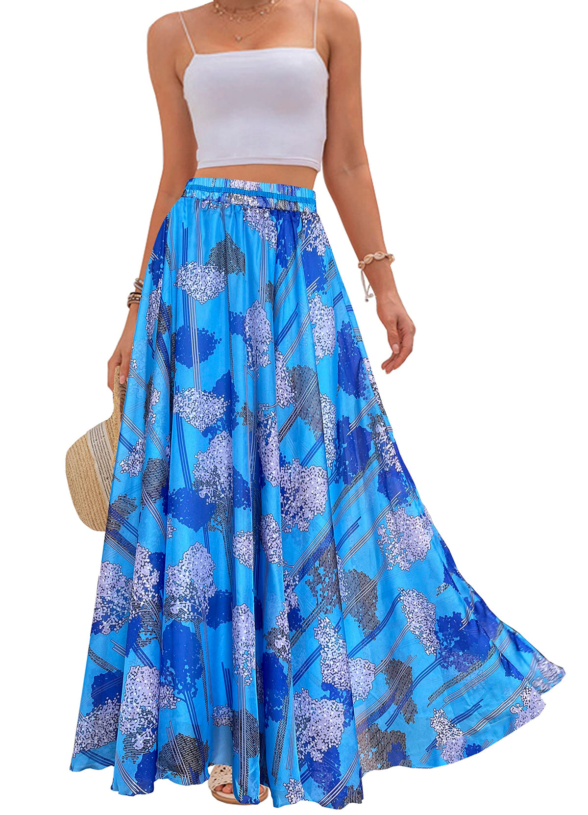 Afibi Women Full/Ankle Length Blending Maxi Chiffon Long Skirt Beach Skirt