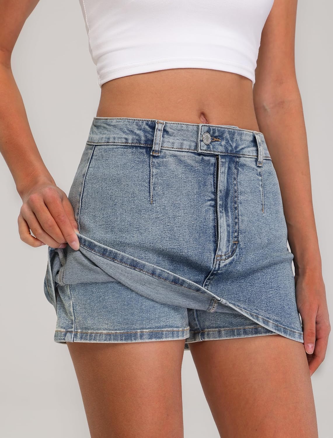 IWD Women's Denim Mini Skirt Stretch Low Waisted Jean Micro Skort