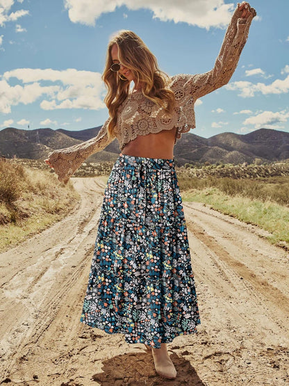 onlypuff Maxi Skirts for Women Boho Western Long Skirt Trendy Fall Outfits