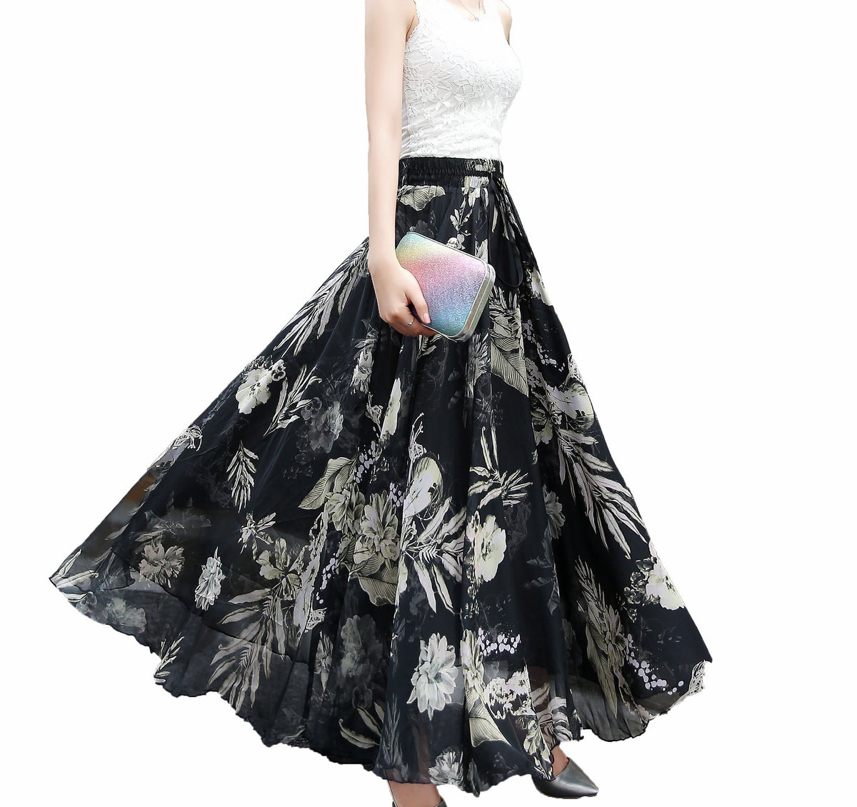 Afibi Women Full/Ankle Length Blending Maxi Chiffon Long Skirt Beach Skirt