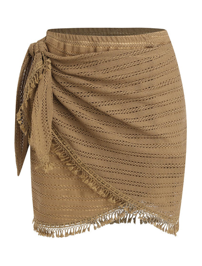ZAFUL Mini Skirts for Women Side Slit Tie High Waist Stretchy Stripe Ruched Casual Short Skirt for Beach Vacation