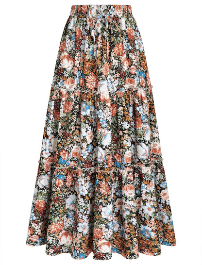 Arolina Women's Summer Maxi Skirt Trendy High Waist Pleated Ruffle Long Skirts Flowy Beach Boho Skirt Dress with Pockets
