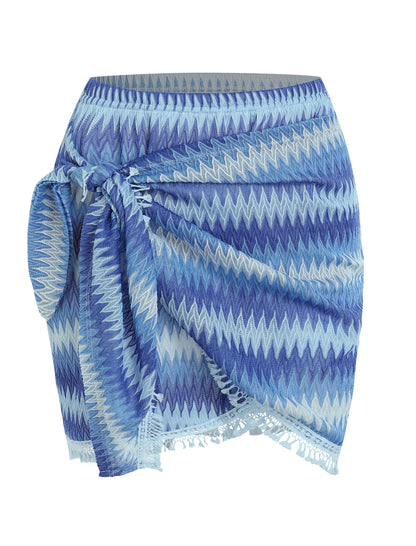 ZAFUL Mini Skirts for Women Side Slit Tie High Waist Stretchy Stripe Ruched Casual Short Skirt for Beach Vacation