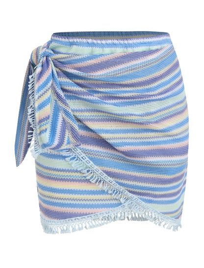 ZAFUL Mini Skirts for Women Side Slit Tie High Waist Stretchy Stripe Ruched Casual Short Skirt for Beach Vacation