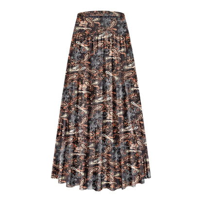CYiNu Women's Chiffon Elastic High Waist Tiered Pleated Floral Printed A-Line Boho Long Maxi Skirts