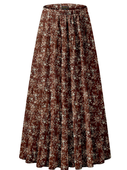 NASHALYLY Women's Chiffon Elastic High Waist Pleated A-Line Maxi Skirts