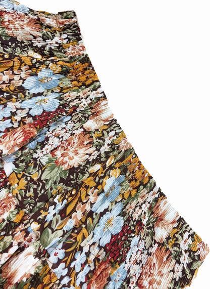 Boho Floral Flowy Mini Skirt Chiffon High Waist Tiered Pleated Short Skirts