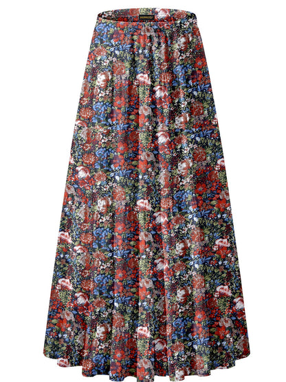 NASHALYLY Women's Chiffon Elastic High Waist Pleated A-Line Maxi Skirts
