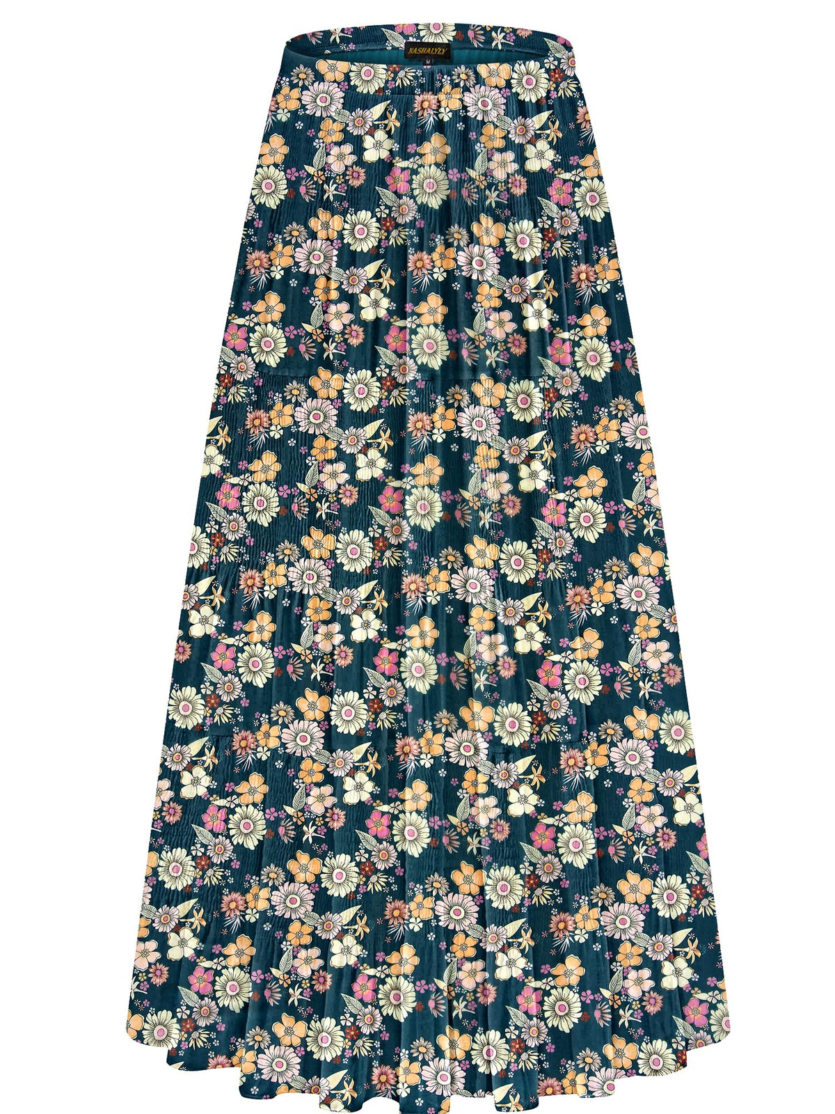 NASHALYLY Women's Chiffon Elastic High Waist Pleated A-Line Maxi Skirts