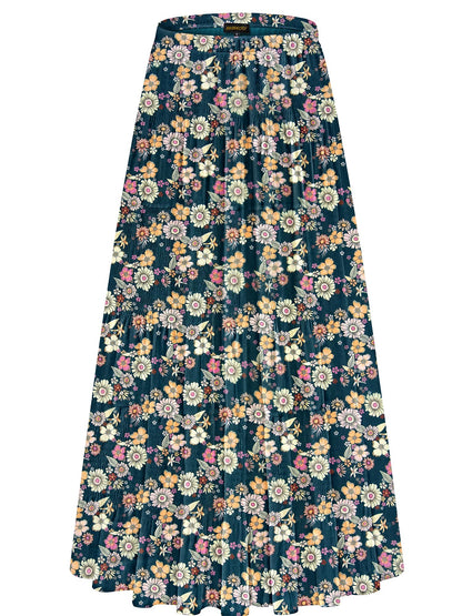 NASHALYLY Women's Chiffon Elastic High Waist Pleated A-Line Maxi Skirts