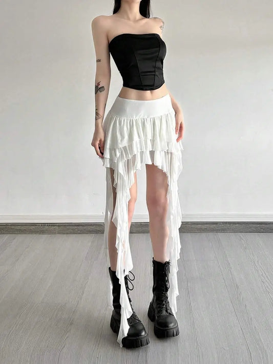 Top Dazzle High Waist Versatile Asymmetrical Design Short Skirt