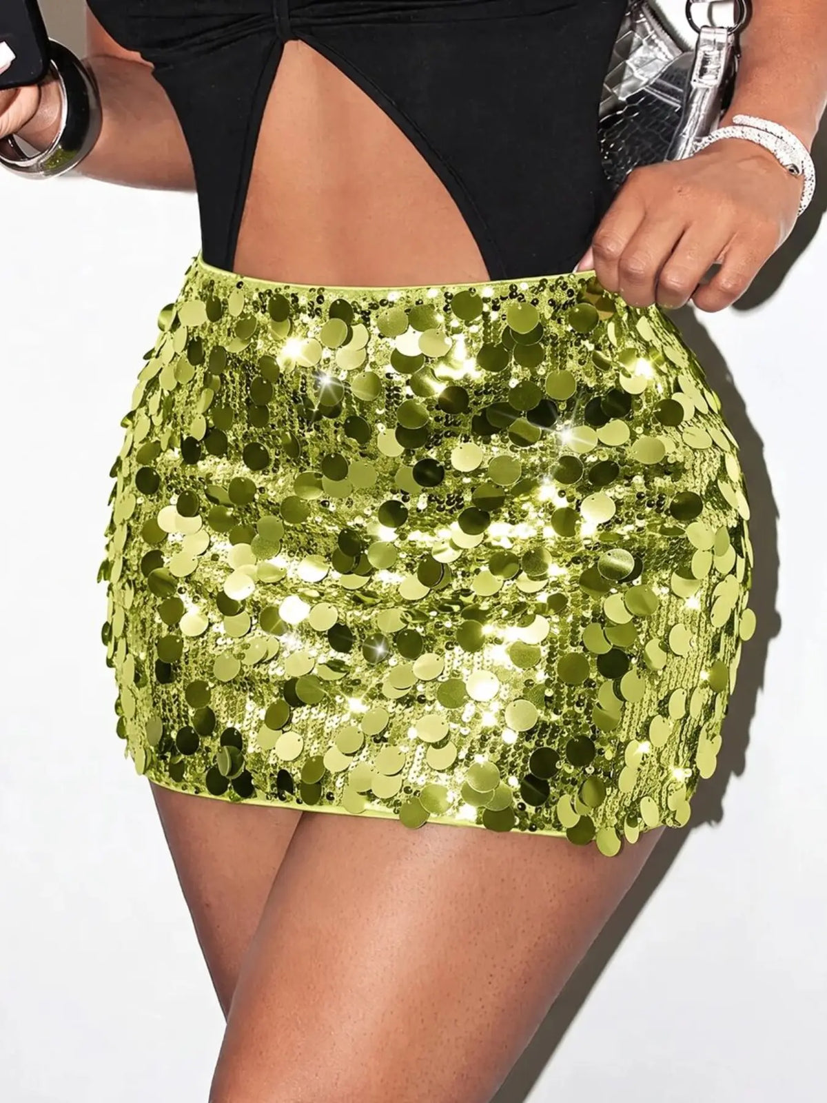 Women's Glitter Sequins Mini Skirt, Perfect for Parties & Clubs, Shiny Elastic Skirt for All Seasons, Trendy Bottoms