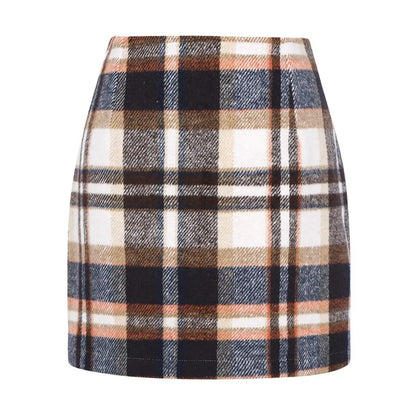 IDEALSANXUN Women's High-Waist Plaid Fitted Woolen Mini Skirt - Trendy Zipper-Closure Mini Length Preppy Chic Winter Flannel Bottoms for Holiday, Business Casual