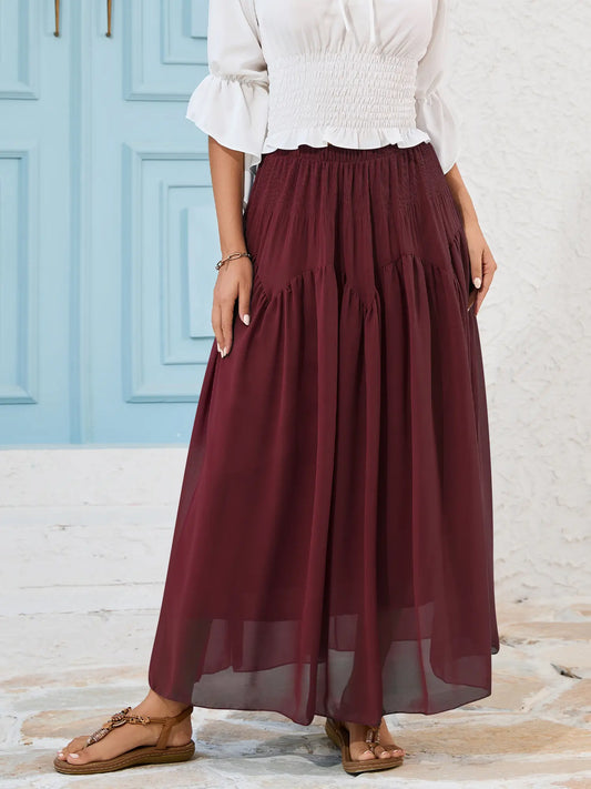 NASHALYLY Chiffon Maxi Skirt for Women A-Line High Waisted Elastic Floral Long Skirt Summer Outfits campingessentials