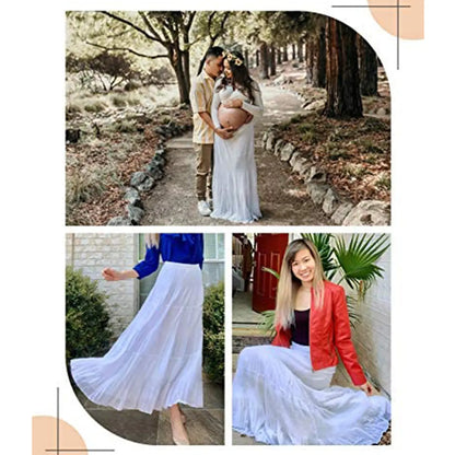 NASHALYLY Women's Chiffon Elastic High Waist Pleated A-Line Flared Maxi Skirt Flower Breathable Comfortable Casual Summer Wear White Black Christmas Vintage Floral Bohemian Boho Womenswear Summer Outfits campingessentials