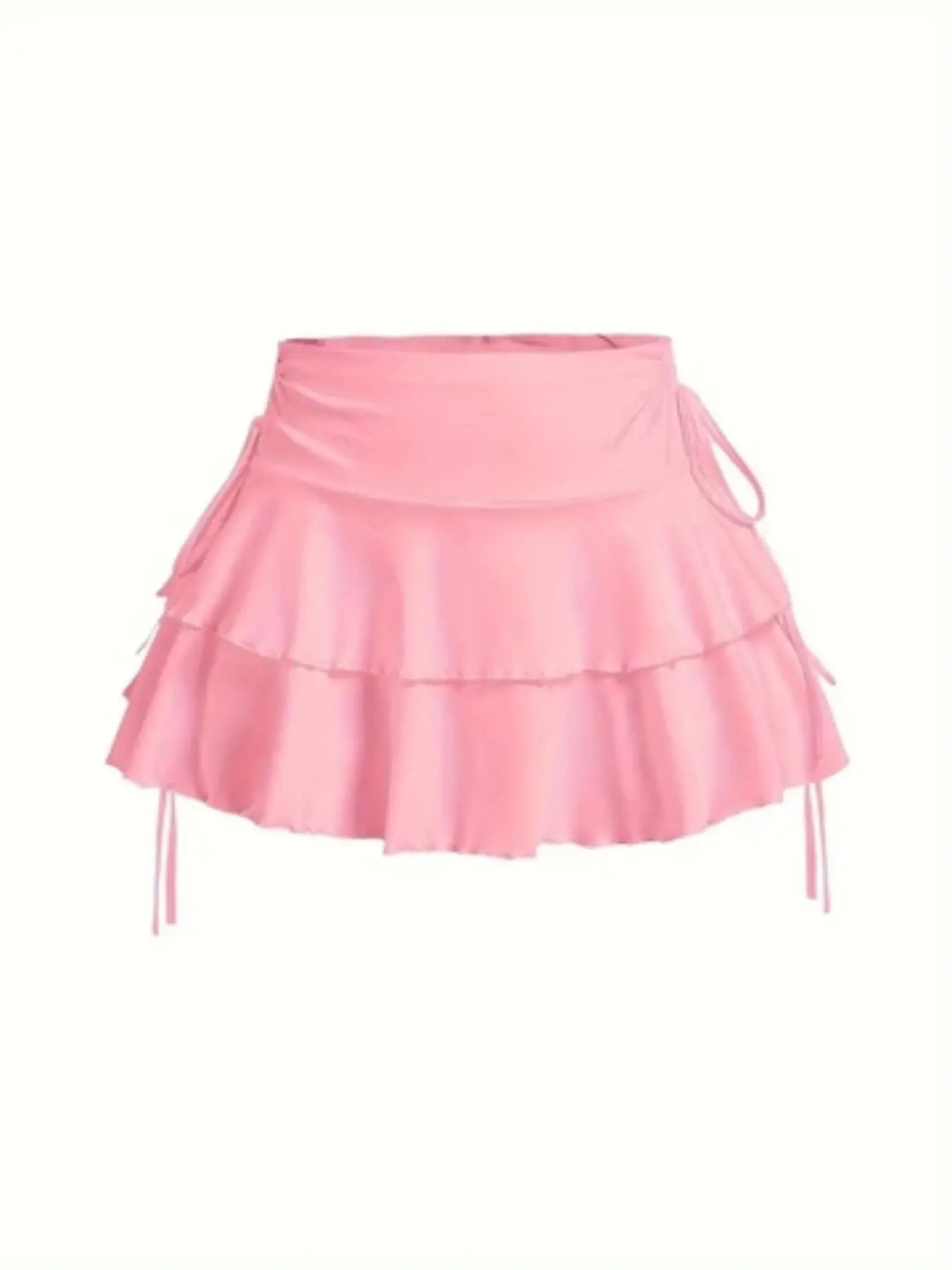 Women's Solid Lettuce Trim Tiered Layer Ruffle Hem Fitted Skirt, Elegant Lady Tie Side Mini Casual Skirt, Women's Bottoms for Daily Wear, Womenswear Feminine, Fitted Cut Skirt, Ruffled Hem Skirt