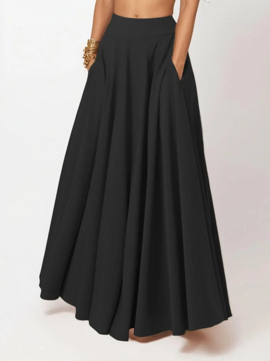 Women's Solid Pocket Flared Skirt, Elegant High Waist A-Line Maxi Skirt for Party Holiday Wedding Guest, Ladies Bottoms for All Seasons, Flowy Skirt