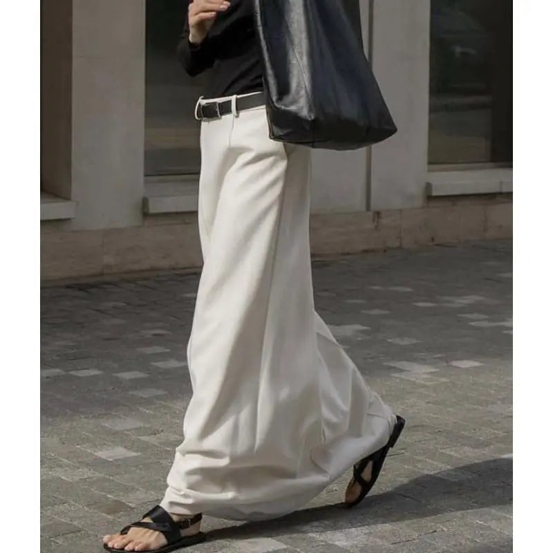 Women's Chic Mid-Waist H-Shaped Plain Woven Maxiskirt - 2025 Minimalist Thick Loose Polyester Skirt with Pockets, Zipper Closure, Machine Washable, Old Money Style, Flattering Fit for Spring Autumn Daily Outing