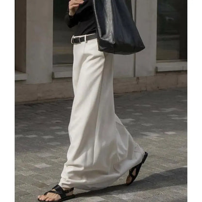 Women's Chic Mid-Waist H-Shaped Plain Woven Maxiskirt - 2025 Minimalist Thick Loose Polyester Skirt with Pockets, Zipper Closure, Machine Washable, Old Money Style, Flattering Fit for Spring Autumn Daily Outing