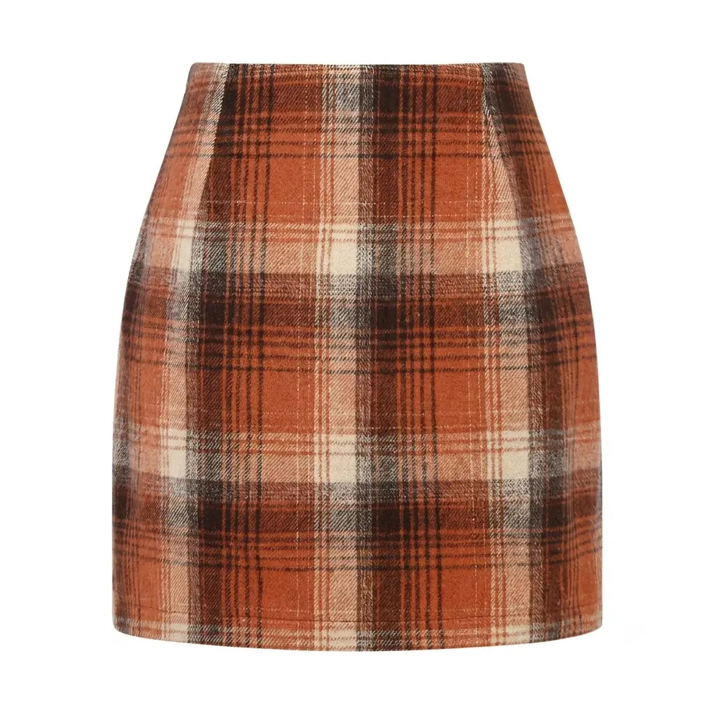 IDEALSANXUN Women's High-Waist Plaid Fitted Woolen Mini Skirt - Trendy Zipper-Closure Mini Length Preppy Chic Winter Flannel Bottoms for Holiday, Business Casual