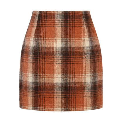 IDEALSANXUN Women's High-Waist Plaid Fitted Woolen Mini Skirt - Trendy Zipper-Closure Mini Length Preppy Chic Winter Flannel Bottoms for Holiday, Business Casual