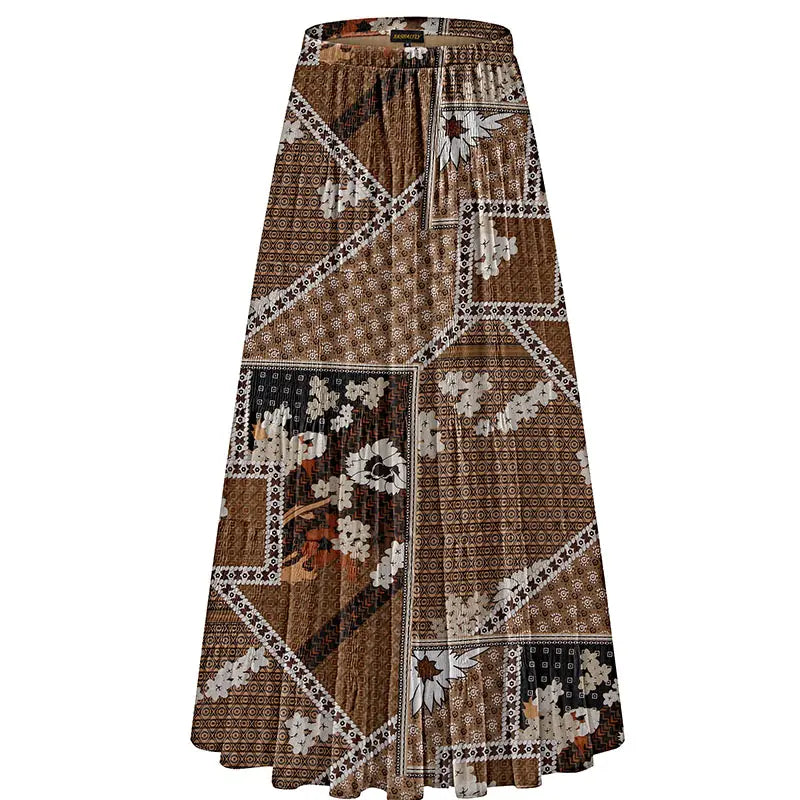 NASHALYLY Women's Chiffon Elastic High Waist Pleated A-Line Flared Maxi Skirt Flower Breathable Comfortable Casual Summer Wear White Black Christmas Vintage Floral Bohemian Boho Womenswear Summer Outfits campingessentials