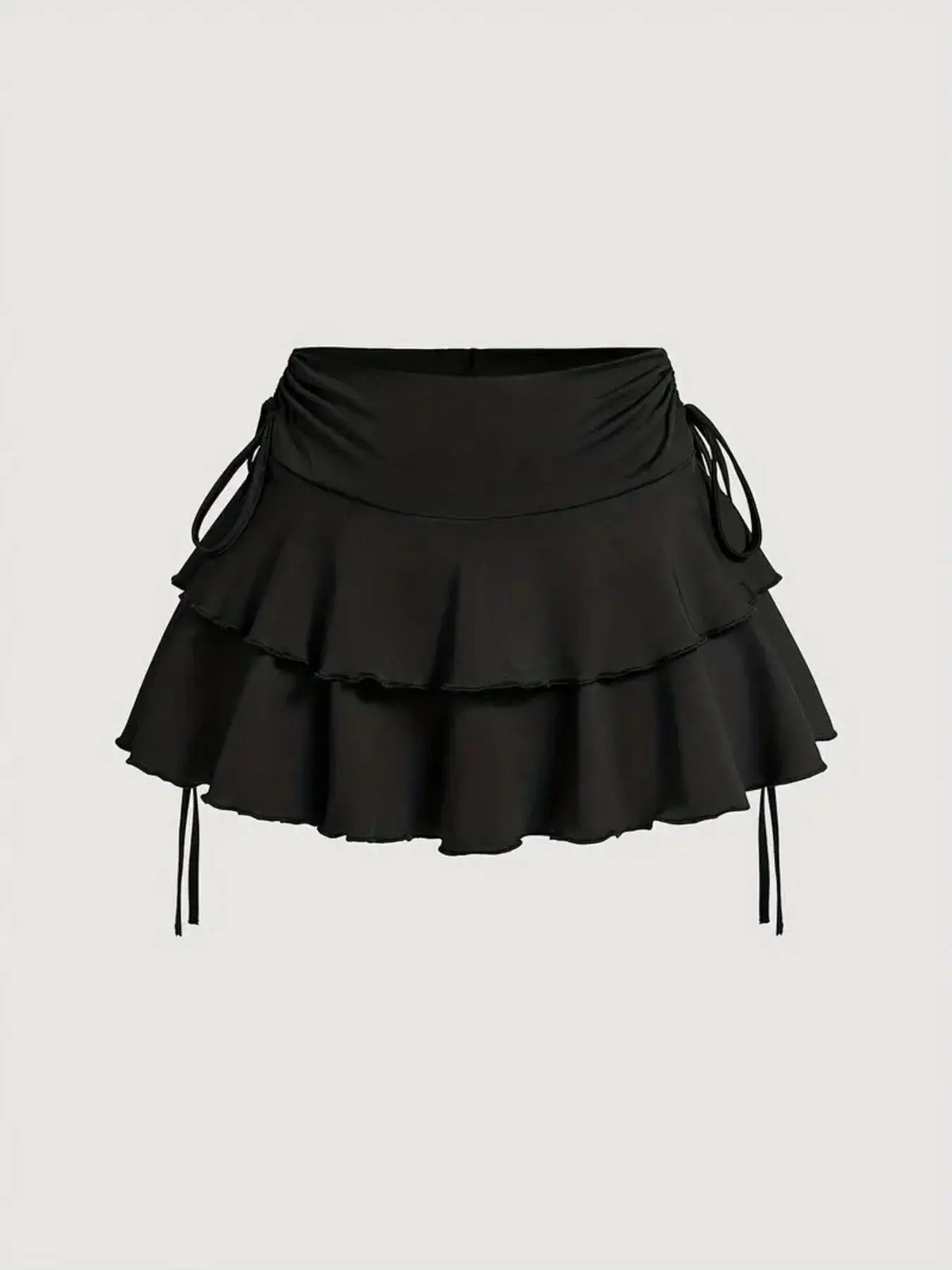 Women's Solid Lettuce Trim Tiered Layer Ruffle Hem Fitted Skirt, Elegant Lady Tie Side Mini Casual Skirt, Women's Bottoms for Daily Wear, Womenswear Feminine, Fitted Cut Skirt, Ruffled Hem Skirt