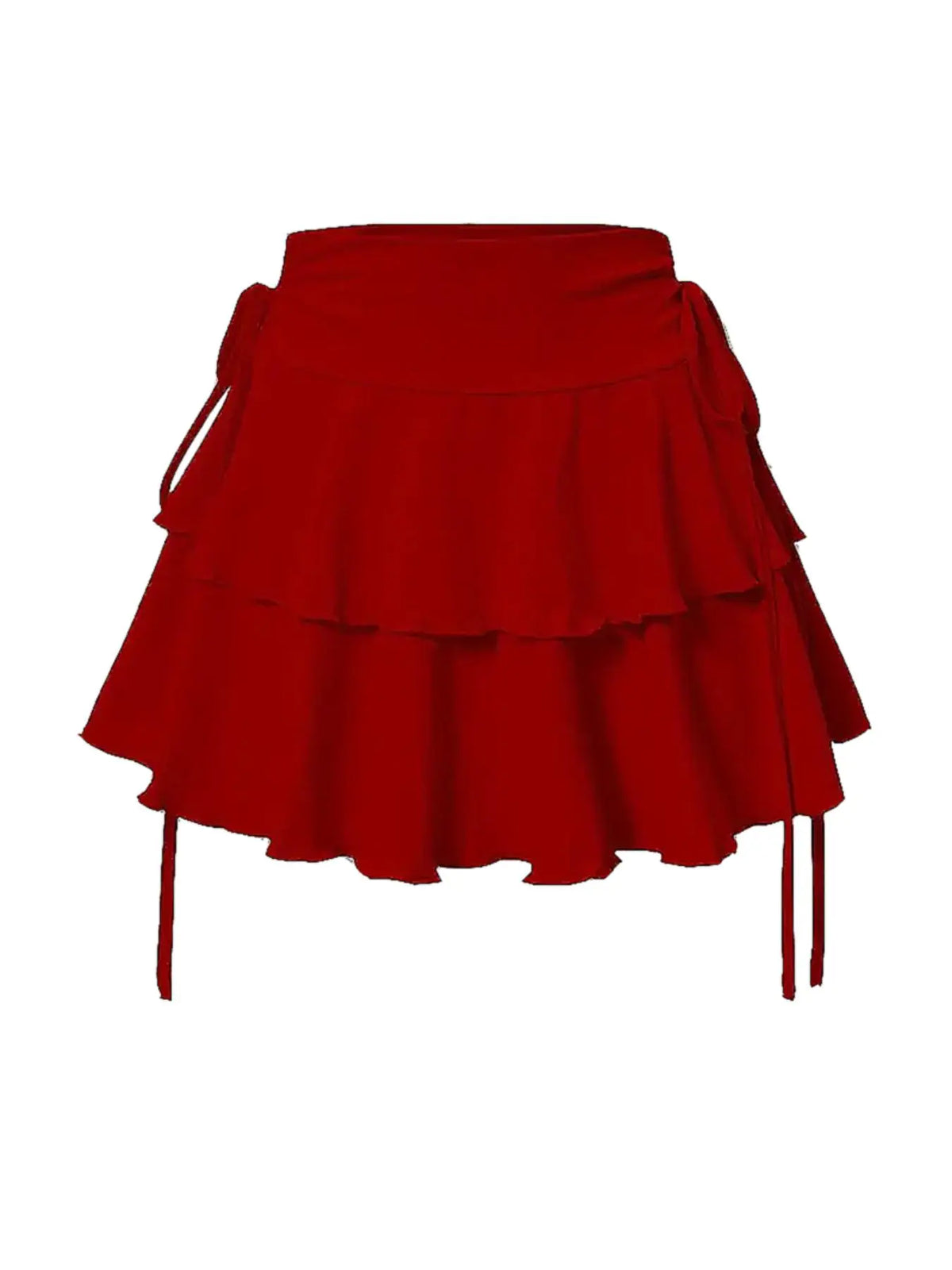 Women's Solid Lettuce Trim Tiered Layer Ruffle Hem Fitted Skirt, Elegant Lady Tie Side Mini Casual Skirt, Women's Bottoms for Daily Wear, Womenswear Feminine, Fitted Cut Skirt, Ruffled Hem Skirt