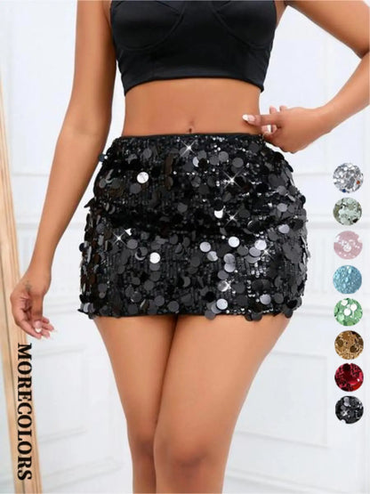Women's Glitter Sequins Mini Skirt, Perfect for Parties & Clubs, Shiny Elastic Skirt for All Seasons, Trendy Bottoms