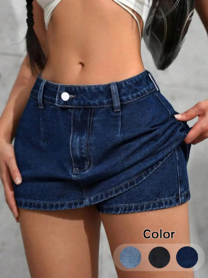 Y2K Retro Hot Girl Denim Button Skirt, Slimming High-Waist Short Skirt Casual Sexy Style A-Line Mini Jean Skirt Bottom