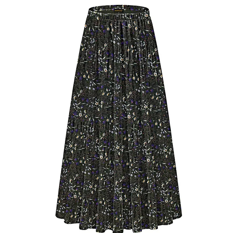 NASHALYLY Women's Chiffon Elastic High Waist Pleated A-Line Flared Maxi Skirt Flower Breathable Comfortable Casual Summer Wear White Black Christmas Vintage Floral Bohemian Boho Womenswear Summer Outfits campingessentials