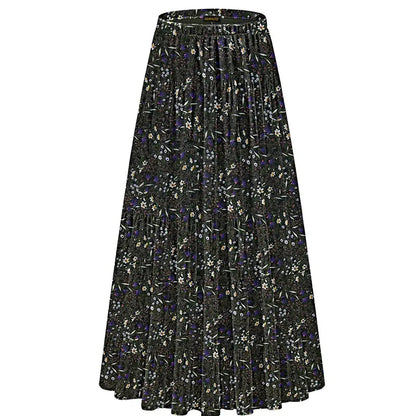 NASHALYLY Women's Chiffon Elastic High Waist Pleated A-Line Flared Maxi Skirt Flower Breathable Comfortable Casual Summer Wear White Black Christmas Vintage Floral Bohemian Boho Womenswear Summer Outfits campingessentials